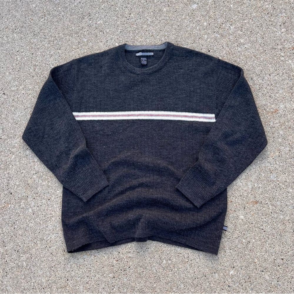 Y2K Extreme Gear Sweater Gray Striped Pattern Skate Grunge Size XL